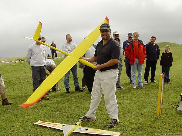 A delighted Terry Gravener with his raffle win - an X-Models Blade generously donated by Southcoast Sailplanes