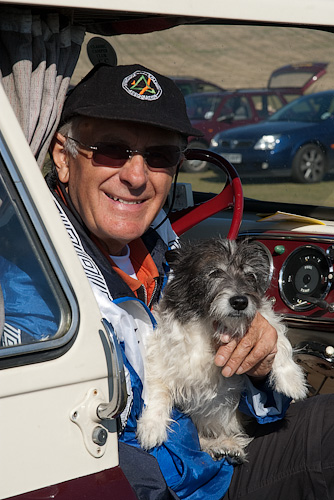 Derek Warner brought along his 50 year old Bedford van and dog