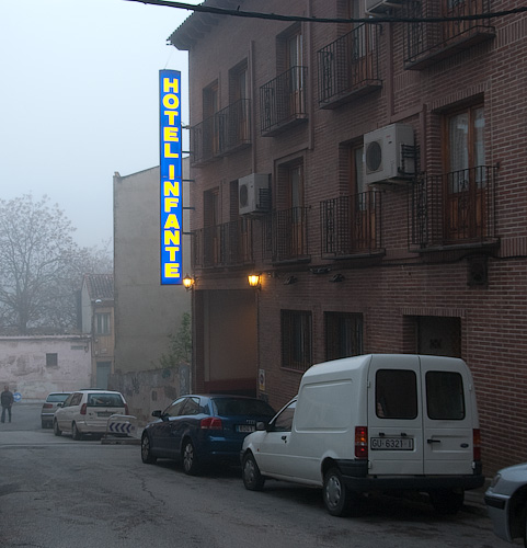 Our hotel, in mist