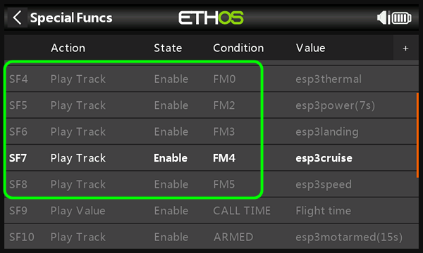 Special functions for flight mode announcements
