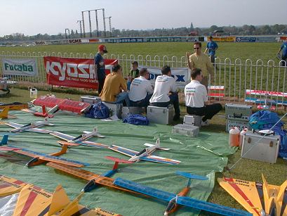 The pits area near the finishing straight.