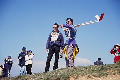 Simon Atkinson debates with Craig Toutolmin whether to launch for a competition flight. Only one round was flown.