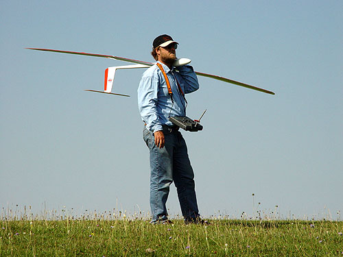 Simon Hall waits to fly his Ellipse T