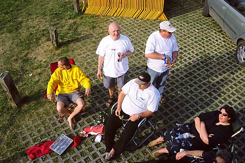 The pits area/car park at Bilbao. Edwin, Kevin, Andy, Ian, Sarah and hairy arm.