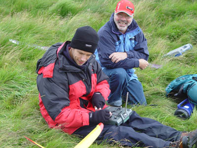 BMFA League 5 - S. Wales Alex McMeekin checks his radio, Aldwyn looking on.