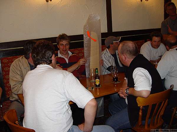 At the Haywain on Saturday night. The white tee shirt belongs to John McCurdy.