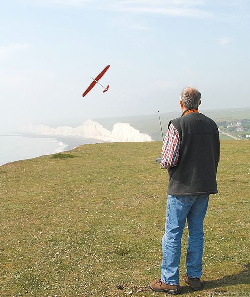 Pete Bailey flying his Mini EllipseThe Seven Sisters are watching in the background.