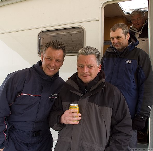 Mark Abbotts, Ken Woodhouse, Mike Evans and Tom MacPherson outside Ken's motorhome