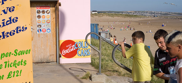 Behind Porthcawl beach are lots of stalls and attractions