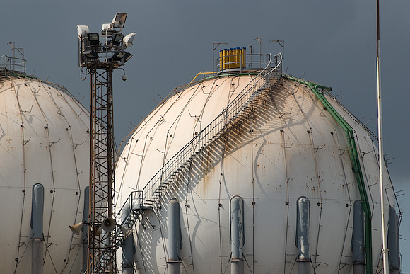One of the LPG storage golfballs. Strangely beautiful. Or is it just me?