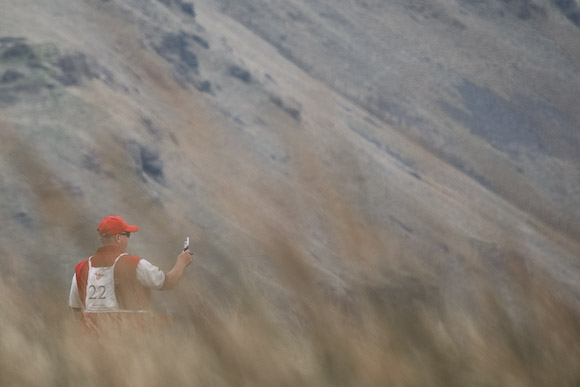 Espen with wind meter during one of the numerous lulls. He just missed his fourth WO win.