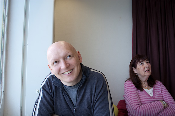 Kevin and Sylvia, in the cafeteria on the 'Pride of Bilbao'