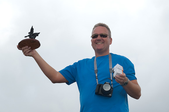 Simon Thornton with scary 3rd place trophy