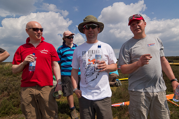 Hot! Kevin, Joel, and Martin with water bottles.